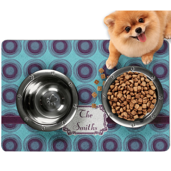 Custom Concentric Circles Dog Food Mat - Small w/ Name or Text