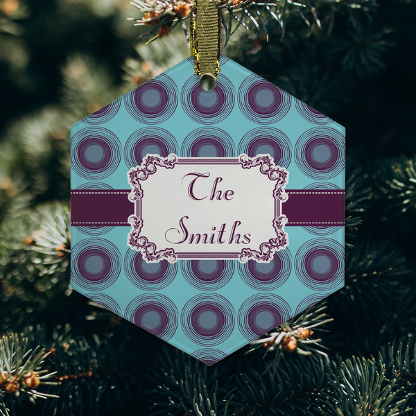 Concentric Circles Frosted Glass Ornament - Hexagon (Lifestyle)