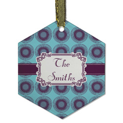 Concentric Circles Flat Glass Ornament - Hexagon w/ Name or Text