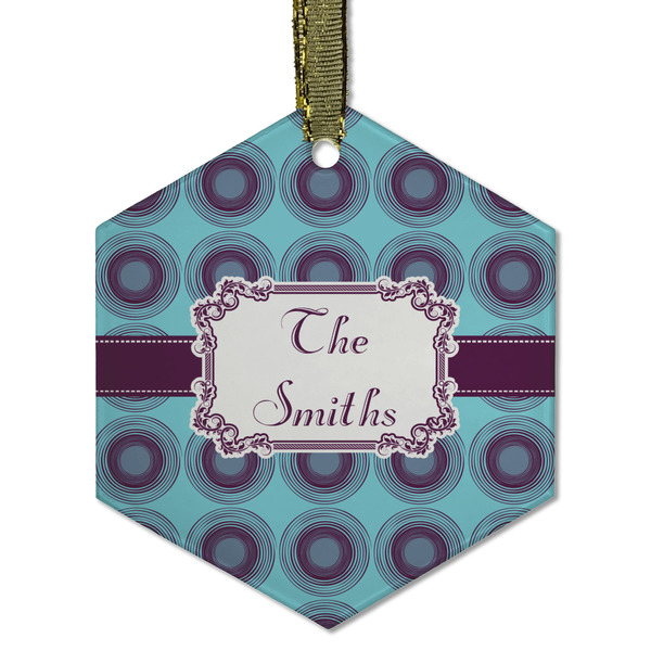 Custom Concentric Circles Flat Glass Ornament - Hexagon w/ Name or Text