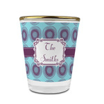 Concentric Circles Glass Shot Glass - 1.5 oz - with Gold Rim - Set of 4 (Personalized)