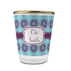 Concentric Circles Glass Shot Glass - 1.5 oz - with Gold Rim - Set of 4 (Personalized)