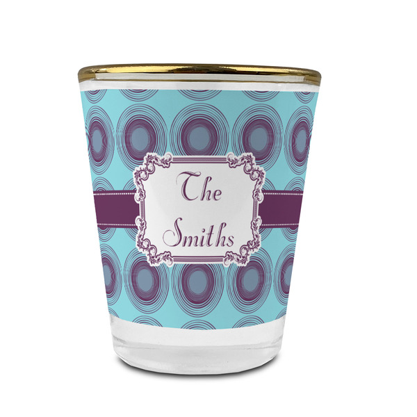 Concentric Circles Glass Shot Glass - With gold rim - FRONT