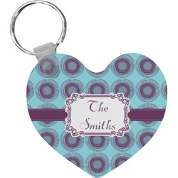 Concentric Circles Heart Plastic Keychain w/ Name or Text