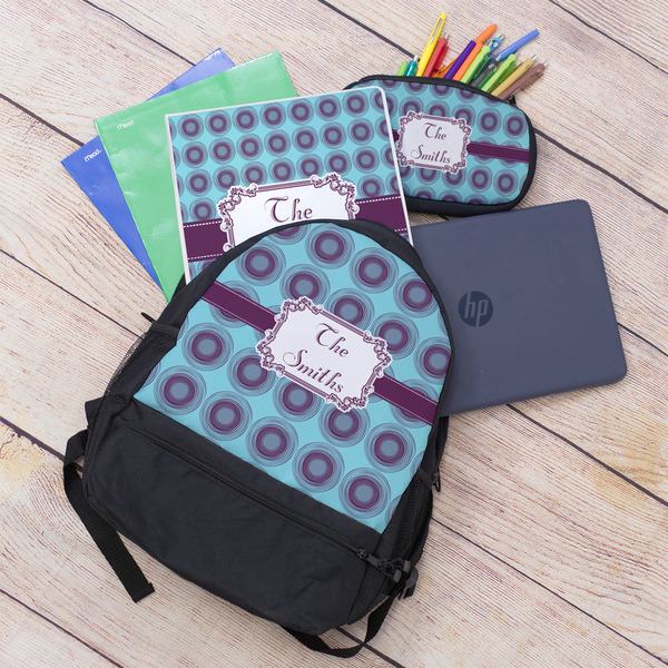 Concentric Circles Large Backpack - Black - With Stuff