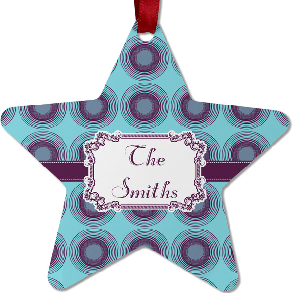 Custom Concentric Circles Metal Star Ornament - Double Sided w/ Name or Text