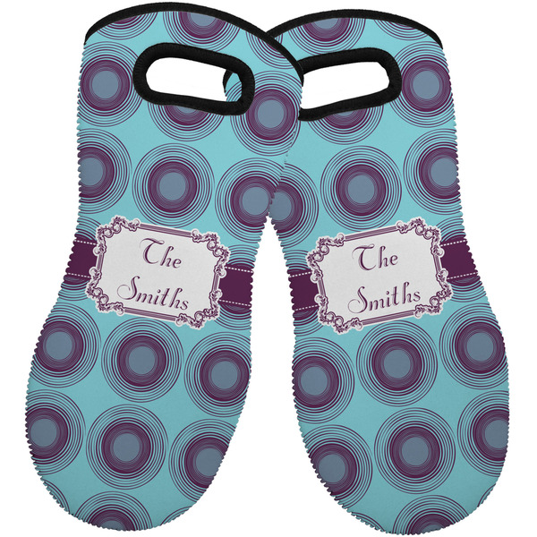 Custom Concentric Circles Neoprene Oven Mitts - Set of 2 w/ Name or Text