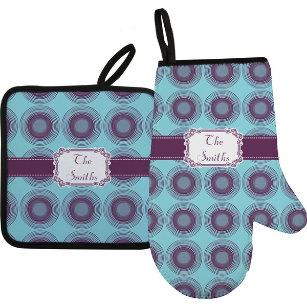 Custom Concentric Circles Right Oven Mitt & Pot Holder Set w/ Name or Text