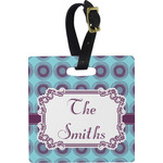 Concentric Circles Plastic Luggage Tag - Square w/ Name or Text