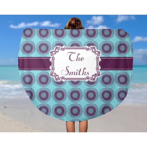 Concentric Circles Round Beach Towel - In Use