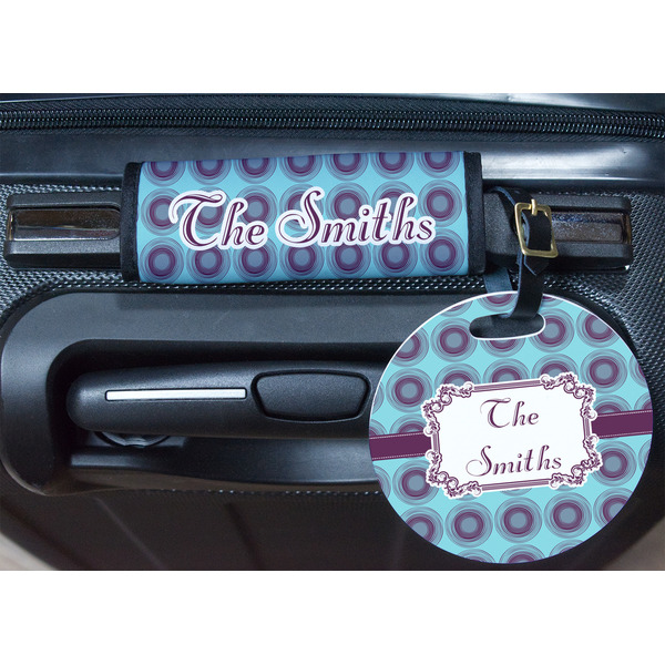 Concentric Circles Round Luggage Tag & Handle Wrap - In Context