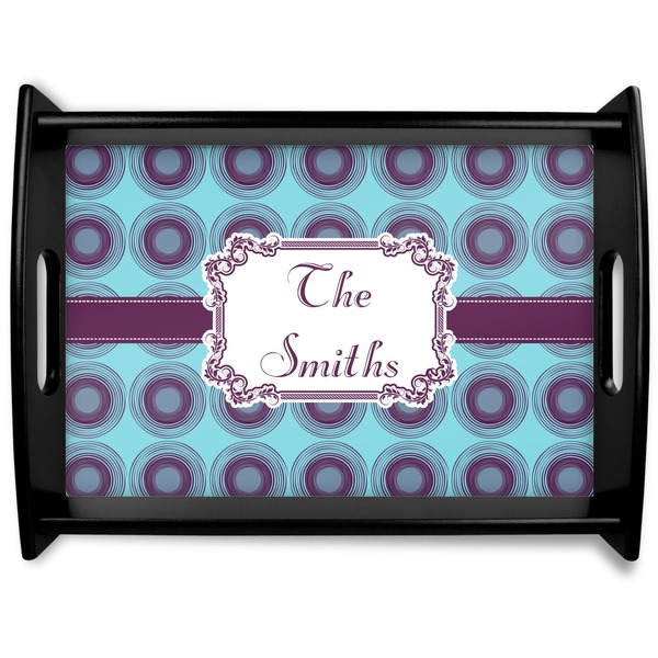Custom Concentric Circles Black Wooden Tray - Large (Personalized)