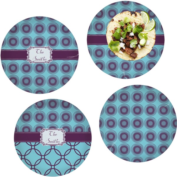 Custom Concentric Circles Set of 4 Glass Lunch / Dinner Plate 10" (Personalized)