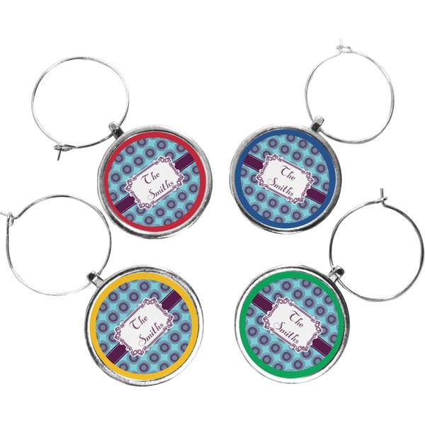 Custom Concentric Circles Wine Charms (Set of 4) (Personalized)