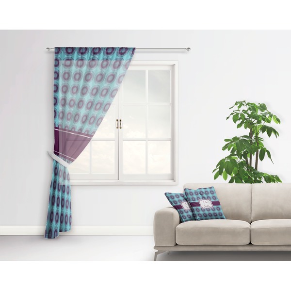 Concentric Circles Sheer Curtain With Window and Rod - in Room Matching Pillow