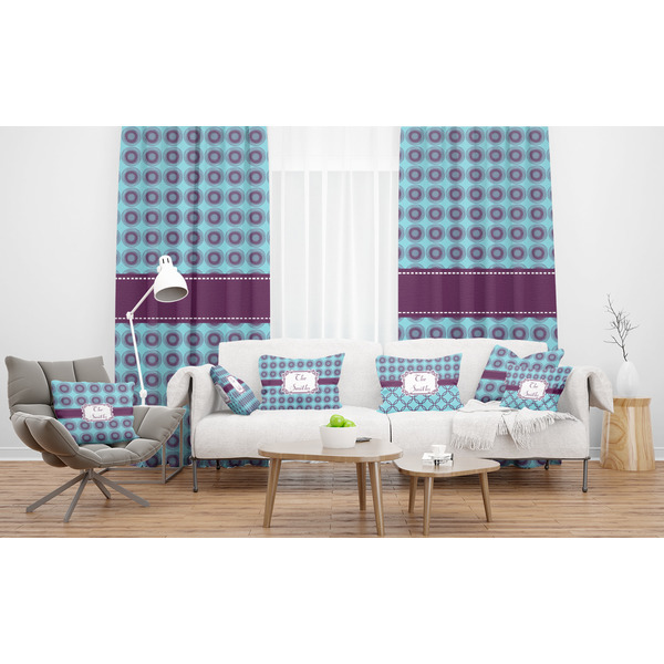 Concentric Circles Sheer and Custom Curtains in Room with Matching Pillows