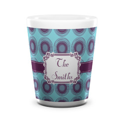 Concentric Circles Ceramic Shot Glass - 1.5 oz - White - Set of 4 (Personalized)