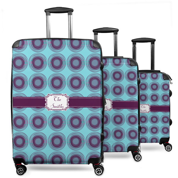 Custom Concentric Circles 3 Piece Luggage Set - 20" Carry On, 24" Medium Checked, 28" Large Checked (Personalized)
