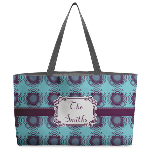 Custom Concentric Circles Beach Totes Bag - w/ Black Handles (Personalized)