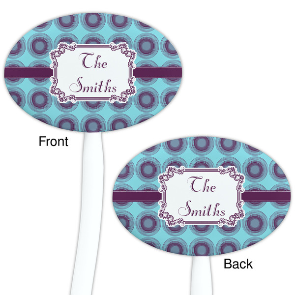 Concentric Circles White Plastic 7" Stir Stick - Double Sided - Oval - Front & Back