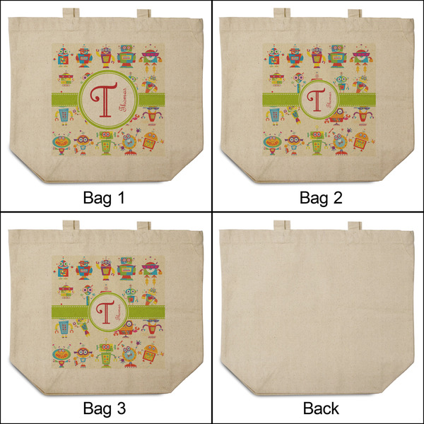Rocking Robots 3 Reusable Cotton Grocery Bags - Front & Back View