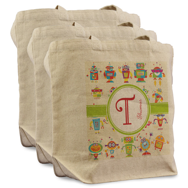 Rocking Robots 3 Reusable Cotton Grocery Bags - Front View