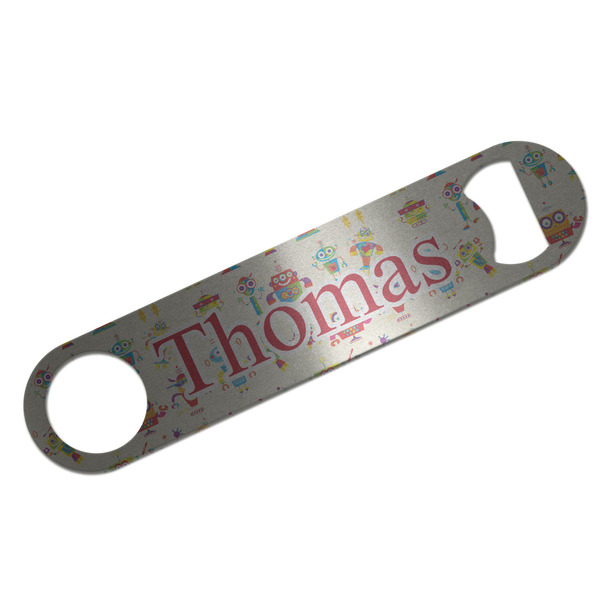 Custom Rocking Robots Bar Bottle Opener - Silver w/ Name and Initial