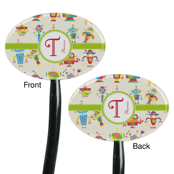 Rocking Robots Black Plastic 7" Stir Stick - Double Sided - Oval - Front & Back