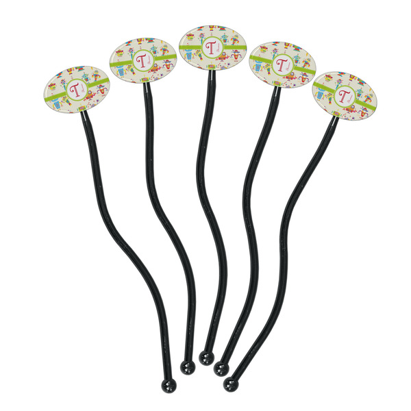 Rocking Robots Black Plastic 7" Stir Stick - Oval - Fan