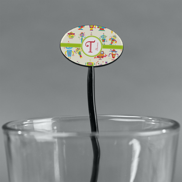 Rocking Robots Black Plastic 7" Stir Stick - Oval - Main