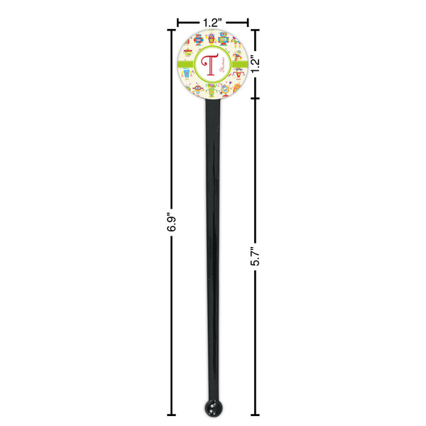 Rocking Robots Black Plastic 7" Stir Stick - Round - Dimensions
