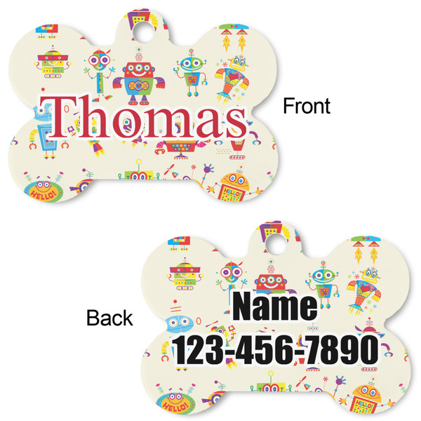 Rocking Robots Bone Shaped Dog Tag - Front & Back
