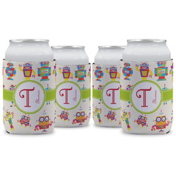 Rocking Robots Can Cooler (12 oz) - Set of 4 w/ Name and Initial