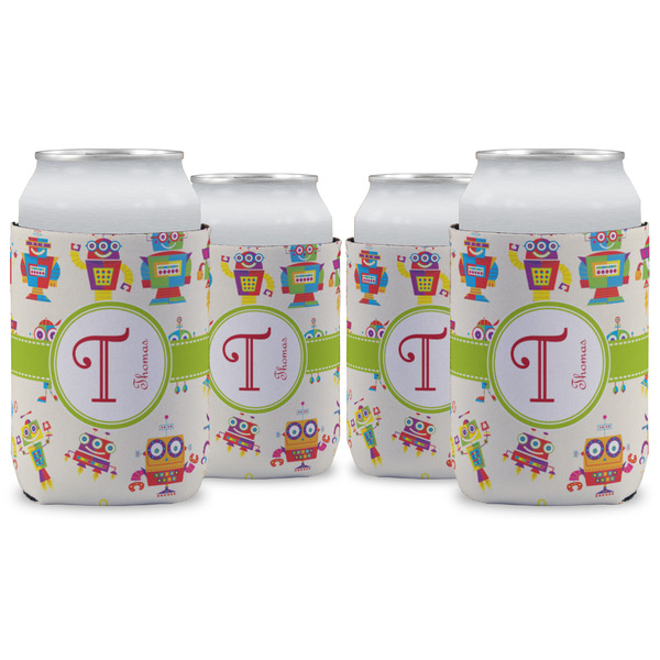Custom Rocking Robots Can Cooler (12 oz) - Set of 4 w/ Name and Initial