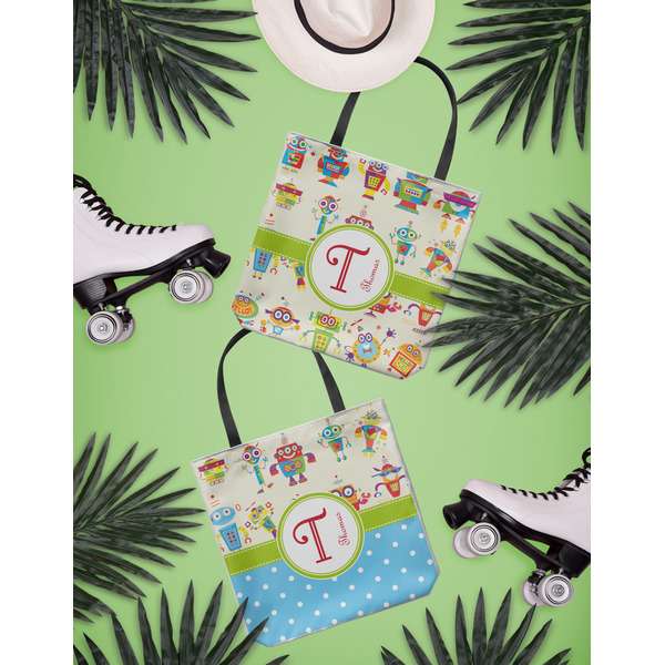 Rocking Robots Canvas Tote Lifestyle Front and Back- 13x13