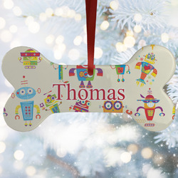 Rocking Robots Ceramic Dog Ornament w/ Name and Initial
