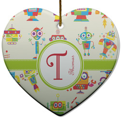 Rocking Robots Heart Ceramic Ornament w/ Name and Initial