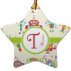 Rocking Robots Star Ceramic Ornament w/ Name and Initial