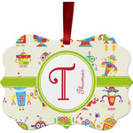 Rocking Robots Metal Frame Ornament - Double Sided w/ Name and Initial