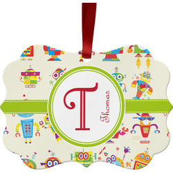 Rocking Robots Metal Frame Ornament - Double Sided w/ Name and Initial