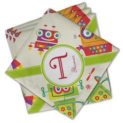 Rocking Robots Cloth Cocktail Napkins - Set of 4 w/ Name and Initial