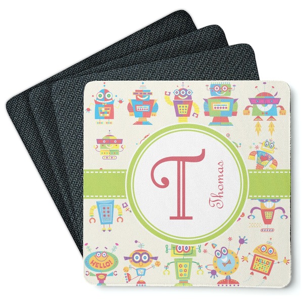 Custom Rocking Robots Square Rubber Backed Coasters - Set of 4 (Personalized)