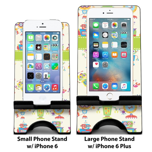 Rocking Robots Compare Phone Stand Sizes - with iPhones