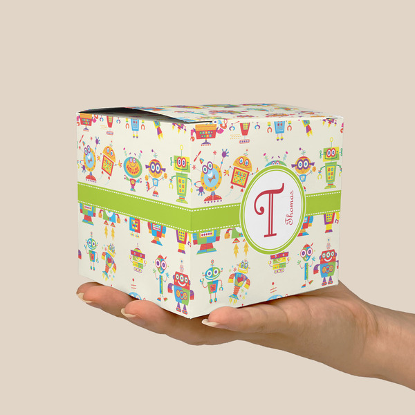 Rocking Robots Cube Favor Gift Box - On Hand - Scale View