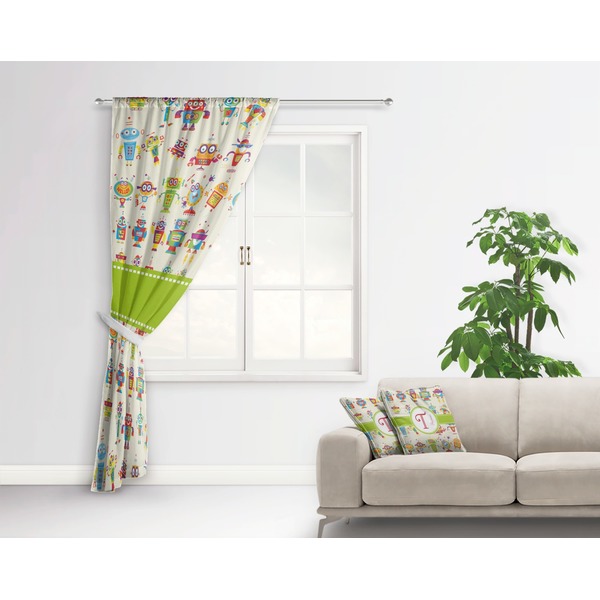 Rocking Robots Curtain With Window and Rod - in Room Matching Pillow