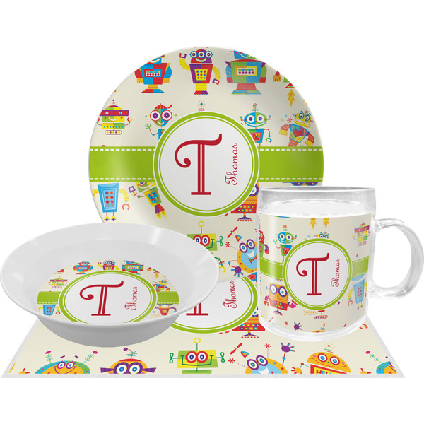 Custom Rocking Robots Dinner Set - Single 4 Pc Setting w/ Name and Initial