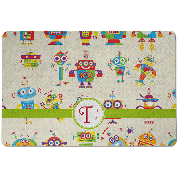 Custom Rocking Robots Dog Food Mat w/ Name and Initial