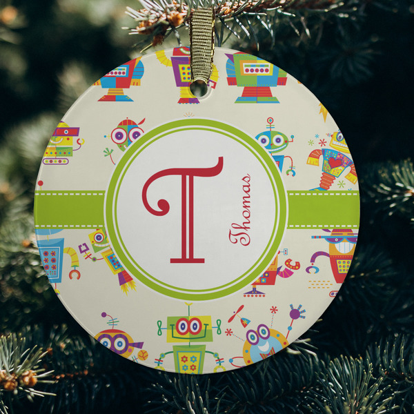 Rocking Robots Frosted Glass Ornament - Round (Lifestyle)