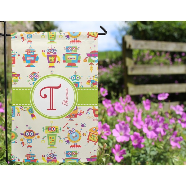 Rocking Robots Garden Flag - Outside In Flowers