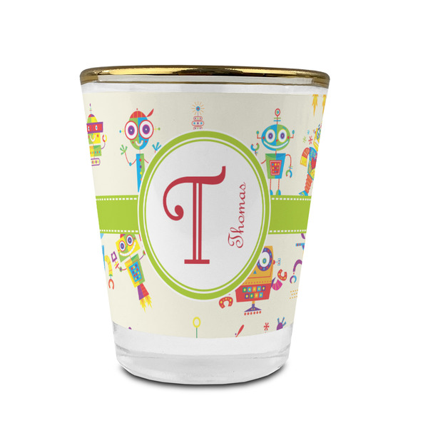 Rocking Robots Glass Shot Glass - With gold rim - FRONT